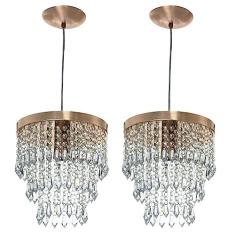 MARRYLUZ Kit 2 Lustre Pendente De Cristal Acrílico Cobre, 25x130cm, Bivolt, LED, E27, Alumínio e Acrílico, Moderno ou Industrial
