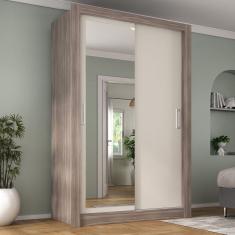 Guarda Roupa Solteiro 2 Portas - Com Espelho Liz Yescasa Castanho/Off White