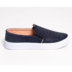 Tênis Simon Vergan Iate Slip On Com Strass HotFix Feminino-Feminino