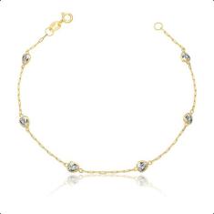 Pulseira Ouro 18K 750 Com Pedras Zircônias Coração 4mm - 18cm Branco -