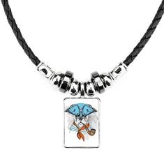 DIYthinker Colar de Ilustração de Aquarela para Cachorros, Joias Torque, Pingente de Corda de Couro