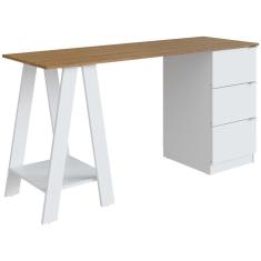 Escrivaninha Mesa Escritorio Cavalete 3 Gavetas B62 Mell Branco NOVAM