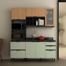 Cozinha Compacta Begônia 6 Portas 4 Gavetas com Vidro Mármore Lunar/Ve