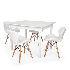 Conjunto Mesa De Jantar Robust 110x90 Branca Com 4 Cadeiras Eames Eiffel Slim - Branca