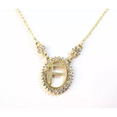 Colar Inicial Letra F Folheado a Ouro 18k