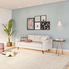 Sofá 3 Lugares Pé Palito Life Linho Cotton Cru