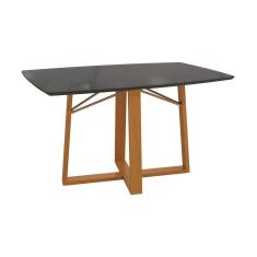 Mesa De Jantar Kappesberg Em Madeira Maciça Com Tampo De Vidro Preto Fosco 170cm