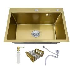 Cuba Pia Inox Dourada Quadrada Cozinha Gourmet 60Cm + Kit