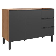 Balcão de Cozinha para Pia 120 Cm 2 Portas 3 Gavetas Montana/Grafite - Quiditá Móveis