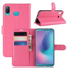 Capa para Samsung A6S, carteira flip de couro PU premium com compartimento para cartão, suporte e fecho magnético [capa interior à prova de choque de TPU] Compatível com Samsung A6S