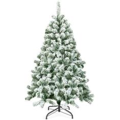 Árvore de Natal Goplus de 1,4m com Neve Flocada e Suporte de Metal