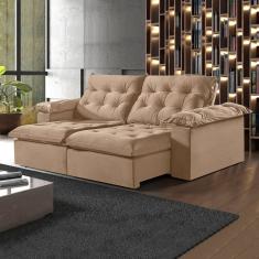 Sofá Retrátil E Reclinável 230Cm M147 Martins Estofados Veludo/Café Com Leite