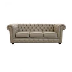 Sofá Chesterfield De Couro 3 Lugares Avelã - Mempra