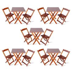 Kit De 5 Conjuntos De Mesa Dobrável 70x70 Com 2 Cadeiras Imbuia - Tarimatã