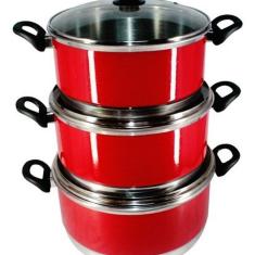 Jogo Panelas Grande (Jogão) Vermelho Alumínio 3 Peças Cor Vermelho