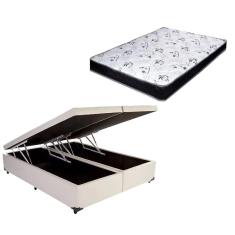 Cama Box Baú Casal Bi-Partido Green Bege + Colchão Espuma D28 138x188x16