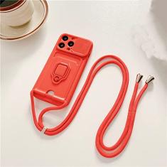 Caso de anel de cartão de cordão de lente deslizante para Samsung S23 S22 Ultra Plus A52 A72 A22 A32 A12 A51 A13 A23 A53 A73 A71 Capa, vermelho, para A72