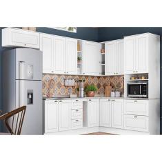 Cozinha Modulada Completa Americana 13 Peças (1 Torre Quente + 5 Aéreos + 3 Balcões + 1 Porta Toalha + 3 Tampos) CZ268 Branco - Henn