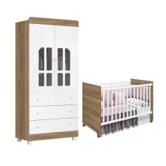 Quarto Infantil Com Guarda Roupa 2 Portas Katatau E Berço Tico Branco/mezzo - Reller Móveis Branco/mezzo