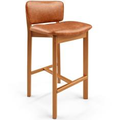 Banqueta Alta Dara L02 em Courino Assento Fixo com Encosto Estrutura Madeira Marrom para Cozinha