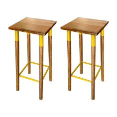 Kit 2 Banquetas Bistro Industrial Colors Ferro e Madeira Maciça - Amarela