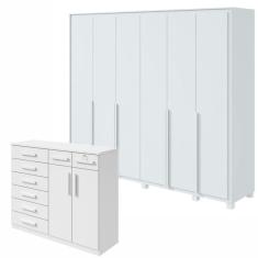 Conjunto de Guarda-Roupa 6 Portas com Pés Imperatore com Cômoda Toronto Branco