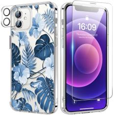 bicol Capa para iPhone 11 com protetor de tela e protetor de lente de câmera - Design floral de flores elegantes para mulheres e meninas - Capa de telefone transparente de acrílico à prova de choque