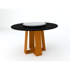 Mesa De Jantar Redonda Isabela 1,35M Com Tampo Giratório Ypê/Preto/Off White - New Ceval