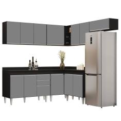 Armário De Cozinha Modulado De Canto 7 Peças Cp20 Balcão Com Tampo Preto/cinza - Lumil