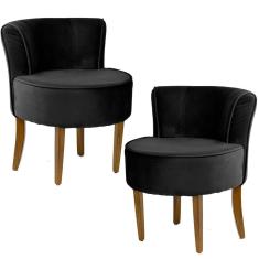 Kit 02 Poltronas Decorativas Sala de Estar Base de Madeira Ayla Veludo Preto Gran Belo