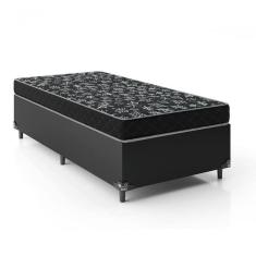 Cama Box Solteiro 88 Tecido Sintético Preto Com Colchão Espuma D20 - Tampo Preto 12cm
