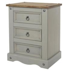 Mesa de Cabeceira de Madeira com 3 Gavetas Cinza Lavado - Pense Dentro