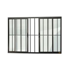 Janela Confort 4 Folhas com Grade Vidro Liso 100cm x 100cm Brimak Preto