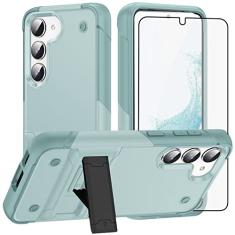 Asuwish Capa de celular para Samsung Galaxy S23 Plus S23+ 5G com protetor de tela de vidro temperado e suporte fino, acessórios de celular híbrido de grau militar S23plus 23S + S 23 23+ SM-S916U 16.8