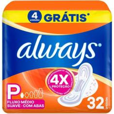 Absorvente Always Proteção Suave Tamanho P com Abas 32 Unidades, 32