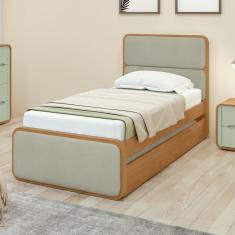 Cama Solteiro Loop Tecido Boucle Com Cama Auxiliar Amêndoa Clean