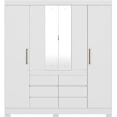 Guarda Roupa Casal 04 Portas Com Espelho 66510 Branco Demobile Branco