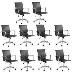 Conjunto 10 Cadeiras De Escritório Presidente Giratória Sevilha Baixa Rivatti Preto