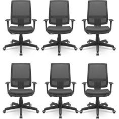 Kit 6 Cadeiras Para Escritório Ergonômica Presidente Brizza Nr17 Plaxmetal Preto
