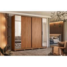 Guarda Roupa 4 Portas De Correr E 4 Gavetas C- 2 Espelhos E Pés Laredo Flex Nogueira-nogueira Ou Nude - Demóbile