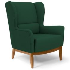 Poltrona Decorativa Base Manu Madeira Milena Veludo C-303 Verde Musgo - Domi