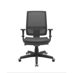 Cadeira Escritório Presidente Brizza Plaxmetal Autocompensador Slider Braço 3D Rodízios PU Poliéster Preta