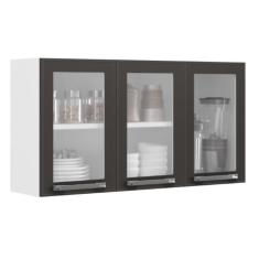 Armário de Cozinha Aéreo Itatiaia Aço 3 Portas Com Vidro Florença Grafite/Branco