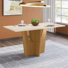 Mesa de Jantar com Tampo de Vidro 160cm Vértice Móveis Henn Marrom/Off White