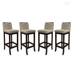 Kit 4 Banquetas Média de Madeira Maciça Nice com Encosto Matelassê Suede Bege CCS