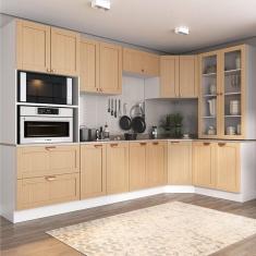 Cozinha Modulada 9 Peças com Tampo 1 Torre 4 Aéreos 4 Balcões Arizona Cabecasa Madeiramadeira Figueira