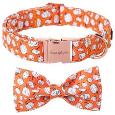 Unique Style Paws Coleira de cachorro de dia das bruxas com laço de abóbora de algodão para cães pequenos, médios e grandes 2024