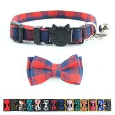 Coleira de gato com sino e gravata borboleta, design xadrez ajustável coleiras de gatinho de segurança (17 – 27 cm)Pipidog 6.8"-10.8"