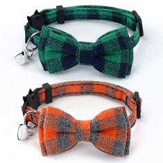 SuperBuddy Coleiras para gatos Breakaway com lindo sino de laço – Pacote com 2 coleira xadrez para gatos com gravata borboleta removível para gatos e gatinhos..
