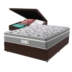 Cama Box Baú Marrom e Colchão Casal Evolution Molas Ensacadas Probel